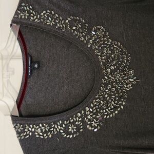 Banana Republic Dark Gray Embellished Scoop Neck Tee Shirt Top NWOT Size XL